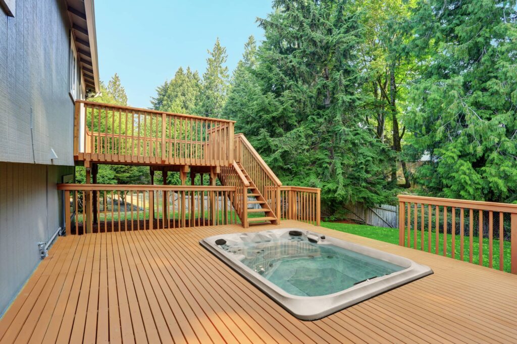 Jacuzzi Swim Spas wooden deck - backyard swim spa