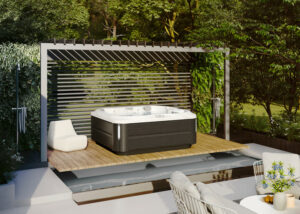 hot tub enclosure with paneled wall